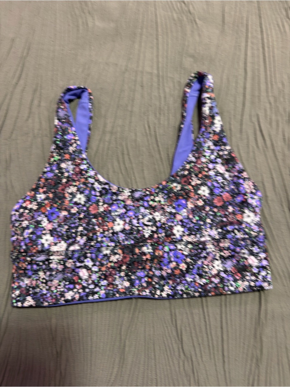 lululemon multicolor floral sports bra with purple lining
